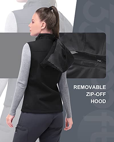 33,000ft Women's Hooded Lightweight Softshell Vest Fleece Lined for Running - color: Black, size: X-Large