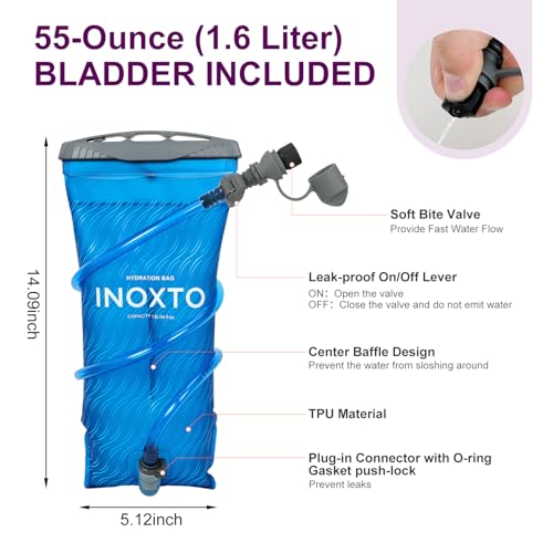 IX INOXTO Running Vest Hydration Backpack, Lightweight Running Backpack Hydration Pack with 1.6L Water Bladder Daypack for Trail Running Hiking Cycling Race Marathon for Women Men - color: Purple