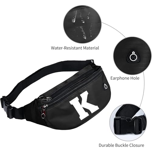 Fanny Packs for Men and Women Water-Repellent Sports Waist Pack Bag - color: 1pack-Black Letter K