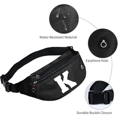 Fanny Packs for Men and Women Water-Repellent Sports Waist Pack Bag - color: 1pack-Black Letter K