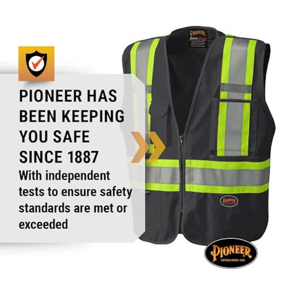 Pioneer Hi Vis Tear-Away Mesh Back Safety Vest for Men - Reflective Tape, 4 Pockets - Construction, Traffic, Security - Black - color: Black, size: 5X-Large