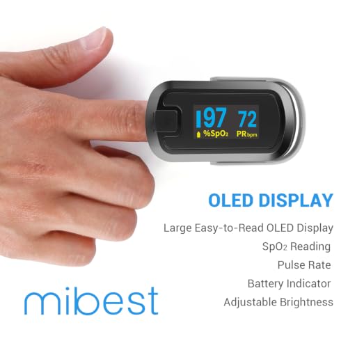 mibest OLED Finger Pulse Oximeter, O2 Meter, Dual Color White/Black