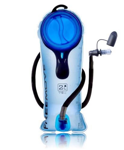 FREEMOVE Hydration Bladder 2L / 3L Water Bladder for Hiking Backpack >Blue or Green< Leak Proof Hydration Pack, Tasteless & BPA Free, TPU Water Reservoir, Quick Release Insulated Tube & Shutoff Valve