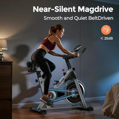 YOSUDA Exercise Bike, Magnetic Friction Stationary Bike with App Training - color: Orange Silver