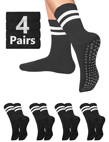AURUZA 4 Pairs Pilates Socks with Grip for Women - Grippy Yoga Barre Hospital Workout Athletic Barefoot Non Slip Socks