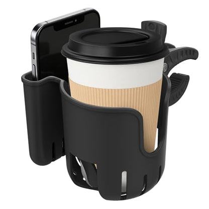 2-in-1 Universal Stroller Cup Holder with Phone Holder - Black