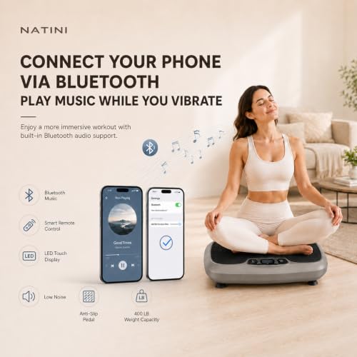 Natini Vibration Plate Exercise Machine, 990 Speed Levels Whole Body Vibrating Plate for Lymphatic Drainage, Home Workout Equipment with Resistance Bands, Remote, 330 lbs Capacity for Home Gym - color: Grey