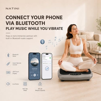 Natini Vibration Plate Exercise Machine, 990 Speed Levels Whole Body Vibrating Plate for Lymphatic Drainage, Home Workout Equipment with Resistance Bands, Remote, 330 lbs Capacity for Home Gym - color: Grey