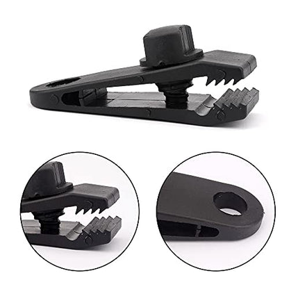 AOPRIE 10 Sets of Bungee Balls and Tarp Clips Black 6 Inches Ball Bungee Cord Heavy Duty Lock Grip Clamps Shark Fasteners Holder for Camping Tents Cargo Pool Awning Car Cover Holding Wire Hoses - size: 6 In Clips