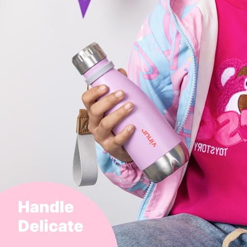 Small Water Bottle-12 oz Leak Proof Insulated Water Bottle with Carry Rope - color: Purple Pink, size: 12 Ounces