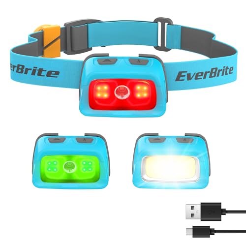 EverBrite 350LM Rechargeable Headlamp with Red White Green Light - color: Sky Blue