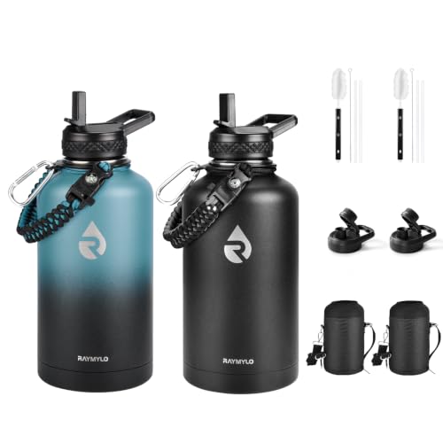 RAYMYLO Insulated Water Bottle 64 oz, Triple Wall Vacuum Stainless Steel - color: Magic Black+Indigo/Black, size: 64 Ounces