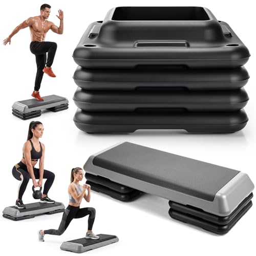 4 Pcs Black Aerobic Step Risers, 16"x16" Extra Adjustable Risers for Exercise Workout Platform, Stackable Step Blocks for Home Gym Fitness, 2 Pairs - Platform Not Included