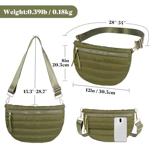 Quilted Crossbody Bags for Women Puffer Fanny Pack Sling Bag Puffy Chest Belt Bum Waist Bag Crossbody Purse Bags Quilted Shoulder Bag for Women Gift - color: ARMY