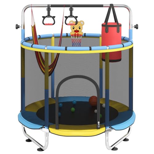60" Trampoline for Kids with Enclosure Net, Toddler Trampolines Indoor - color: Yellow/Blue