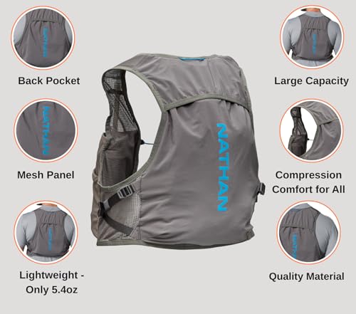 Nathan Hydration Vest - Lightweight, Quick-Fit Fix, Reflective, 4L Storage, Six Pockets, Two 14oz Flasks, Pinnacle Breeze - size: XX-Large, style: Charcoal