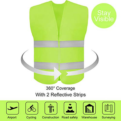 DUSKCOVE 10 Pack High Visibility Safety Vest for Traffic Work, Running, Surveyor and Security Guard - Construction Vest with 2 Reflective Strips, Made from Breathable and Neon Yellow Mesh Fabric - color: Neon Yellow