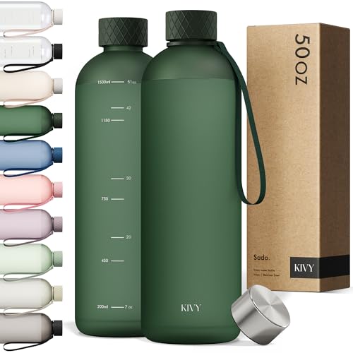 KIVY Large Water Bottle 50oz Tritan - Lightweight & Shatterproof - BPA Free - color: 01 Dark Green, size: 50oz