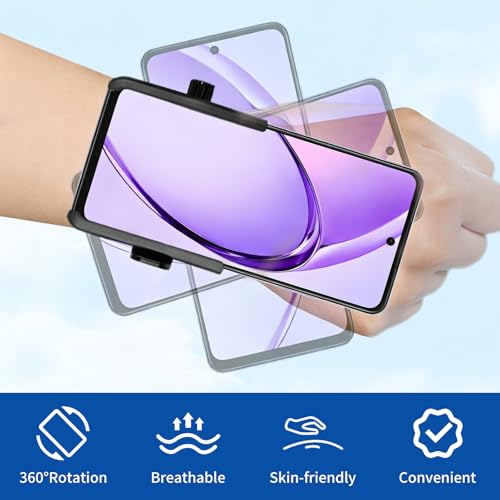 Wristband Phone Holder, No Screen Blocking, 360° Rotating Wrist Phone Mount, Memory Lock, Quick Release, for Android, iPhone 17/16/15/14/13 Pro Max/Pro/Mini/12/11/SE/Xs/XR/8 Plus, Fits 4–6.7" Phones - size: Wristband