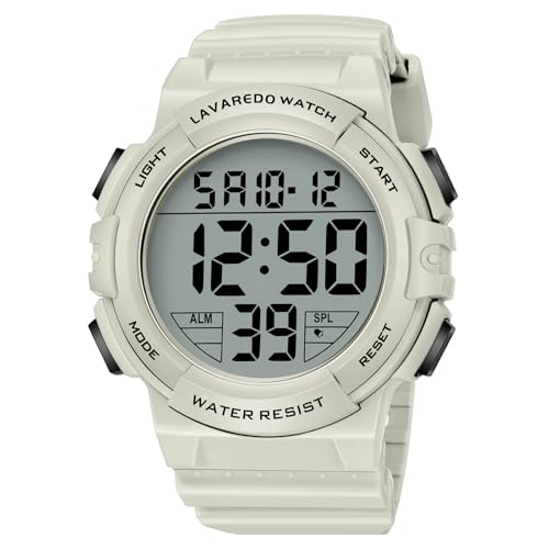 Mens Digital Watch, Sport Military Watch for Men, LED Large Face - color: 02-IvoryWhite