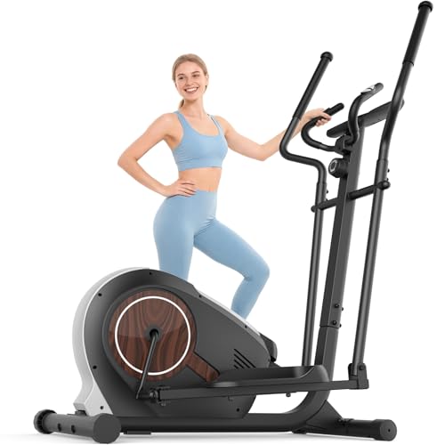 ANCHEER Elliptical Exercise Machine for Home, Ultra-Quiet 15dB Magnetic Elliptical Trainer, 14 Resistance Levels, 15.5" Stride, 500 LB Capacity, Real-Time Workout Tracking Monitor, 95% Pre-Assembled - color: Silver