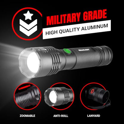 GearLight LED Flashlight High Lumens, Rechargeable Tactical Flashlight, Bright Handheld Flashlight for Camping, Hunting, Home, Security, Hiking, Walking at Night & Emergency Use - color: S2000 Black, size: Rechargeable