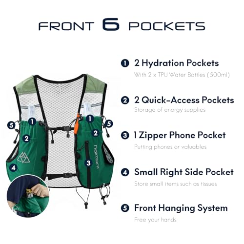 Haimont 10L Trail Running Hydration Vest with Soft Flasks - color: Green, size: Small