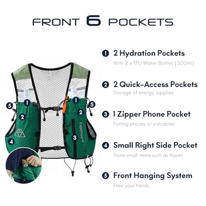 Haimont 10L Trail Running Hydration Vest with Soft Flasks - color: Green, size: Small