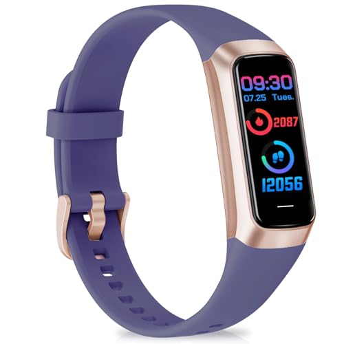 Fitness Tracker with 24/7 Heart Rate Blood Oxygen Sleep Monitor, 1.10" AMOLED Touch Screen Step Trackers, IP68 Waterproof Steps Counter Pedometer for Women Men - color: Metallic Purple