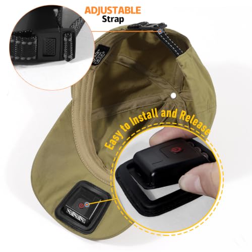 Hands Free Rechargeable LED Baseball Cap with Light Built-in Unisex Sport Waterproof Hat for Men Dad Husband Outdoor - color: Khaki