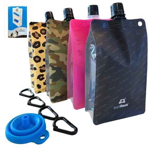BellFlask 15oz Flexible Plastic Flask - 4-Pack Variety with Plastic Carabiner - color: Variety