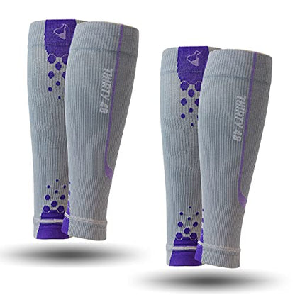 Thirty48 Graduated Calf Compression Sleeves 15-20 OR 20-30 mmHg | Maximize Fast Recovery by Increasing Oxygen to Muscles - color: [2 Pairs] Purple, size: Large