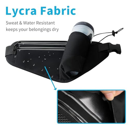 Slim Running Belt for Women Men,Runners Fanny Pack Phone Holder,Money Belt,Running Gear Accessories,with 3 Pockets (Light Black) - color: Light Black