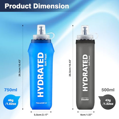 SLUXKE 3 Pack Soft Water Bottle, 25oz/750ml Flask Running Bottles for Hydration Packs, TPU Collapsible Reusable Handheld Flasks for Hiking Cycling Climbing - color: Mix 25oz
