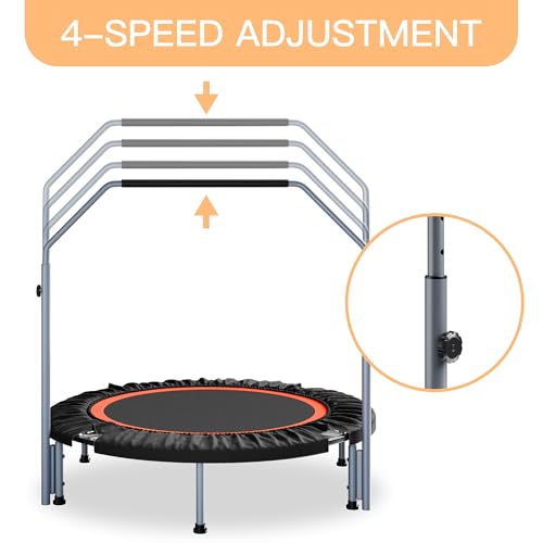 ALTLER 40"/48" Foldable Mini Fitness Rebounder with Adjustable Foam Handle, Max Load 330/440 lbs, Indoor Cardio Exercise Rebounder for Adults - size: 48 IN