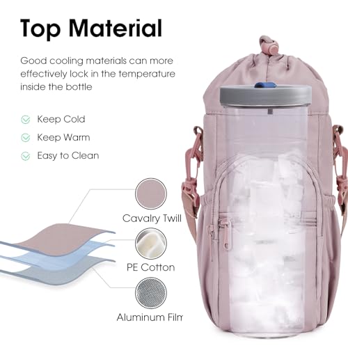 sportsnew 40oz Crossbody Water Bottle Bag for Gym Hiking - color: Pink