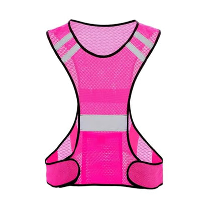 MioCloth High Visibility Reflective Running Vest with Pocket, Breathable Mesh Safety Vest, Unisex Cycling Jogging Night Gear - color: Pink