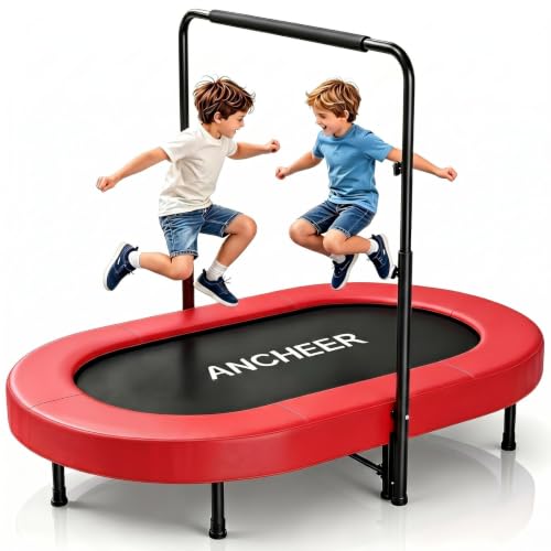 ANCHEER Trampoline for Kids, Toddler Trampoline Indoor Sports and Outdoor Games 56" Kids Rebounder 220LBS Capacity with Adjustable Safety Handrail Foldable Jumper for Boys and Girls - color: Red