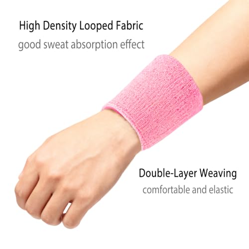 12 PCS Sweatbands Sports Wristband, Sweat Absorbent, for Basketball, Tennis, Football, Running - color: pink