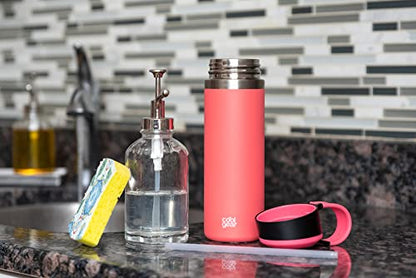 COOL GEAR 2 Pack System Pivot 22oz Stainless Steel Water Bottle | Silicone Tension Strap Water Bottle - Papaya/Blue - color: Papaya/Blue