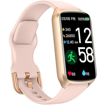 Amzhero Health Fitness Tracker with 24/7 Heart Rate, Blood Oxygen, Blood Pressure, Sleep Tracker, 5ATM Waterproof Activity Trackers with Step Tracker, Pedometer (S & L Bands Included) - color: Pinksand