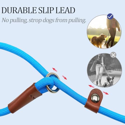 MayPaw Slip Lead Control Leash for Dogs No Pull, 13+ Colors Classic Dog Lead 7FT Pet Slip Leash, 1/4” Rope Leashes for Small Medium Animals (7ft*1/4", Blue) - color: blue