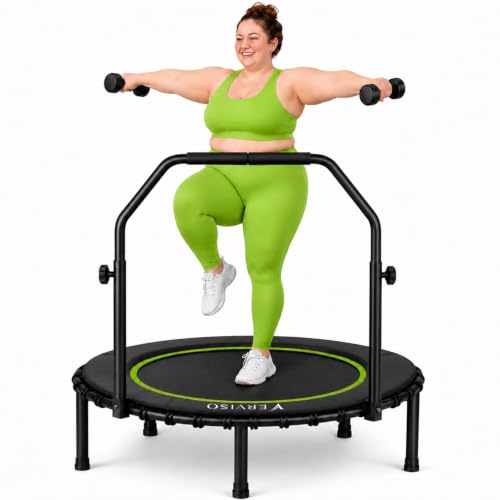 40"/46"/50" Bungee Rebounder Trampoline for Adults, 460LBS Low Impact Quiet Foldable Mini Trampoline, Easy Assembly Indoor Fitness Rebounder with Handle for Whole-Body Workout - color: Black-Green, size: 40-Inch