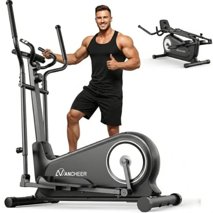 ANCHEER Elliptical Exercise Machine for Home, Foldable Magnetic Elliptical Trainer with 16" Stride, 16 Resistance Levels, Adjustable Pedals, LCD Monitor & Pulse Sensor, 550 LBS Weight Capacity - color: Silver