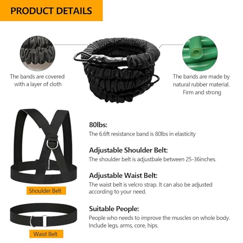 80lb Speed Training Equipment, Resistance Band Exercising Set - size: 6.6ft