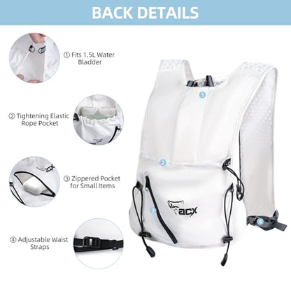 Hydration Backpack for Women Men, Lightweight Running Vest with 1.5L Water Bladder, Breathable Water Backpack for Hiking Running Cycling Climbing-White/Black - style: White