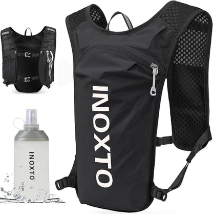 INOXTO Running Hydration Vest ,Lightweight Insulated Pack with 250ml Soft Flask Daypack for Hiking Trail Running Cycling Race Marathon for Women Men - color: Black white