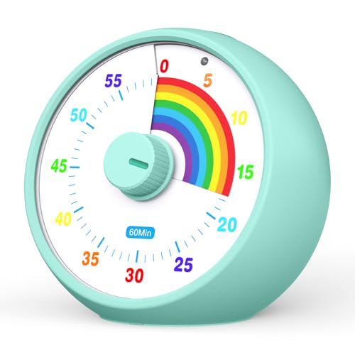 Visual Timer for Kids, 60-Minute Countdown Timer for Classroom Office Kitchen, Desk Timer Kids Time Management Tools with Silent Operation, Pomodoro Time Rainbow Pattern(Tiffany) - color: Tiffany