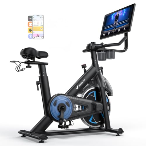 MERACH Exercise Bike with Screen, 21.5” HD Display, Magnetic Resistance - color: Blue