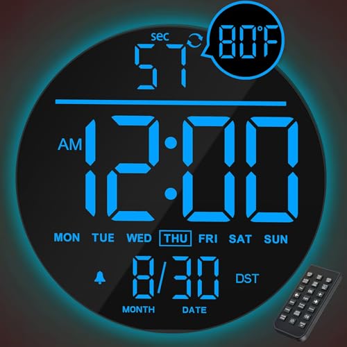 JALL 10" Large Digital Wall Clock with Remote, RGB Color, Big LED Display, Alarm Countdown Timer, DST, Temperature, Decor for Bedroom Living Room Gaming Room, Classroom, Gift for Student Teacher, Blue - color: Blue, size: 10 inches